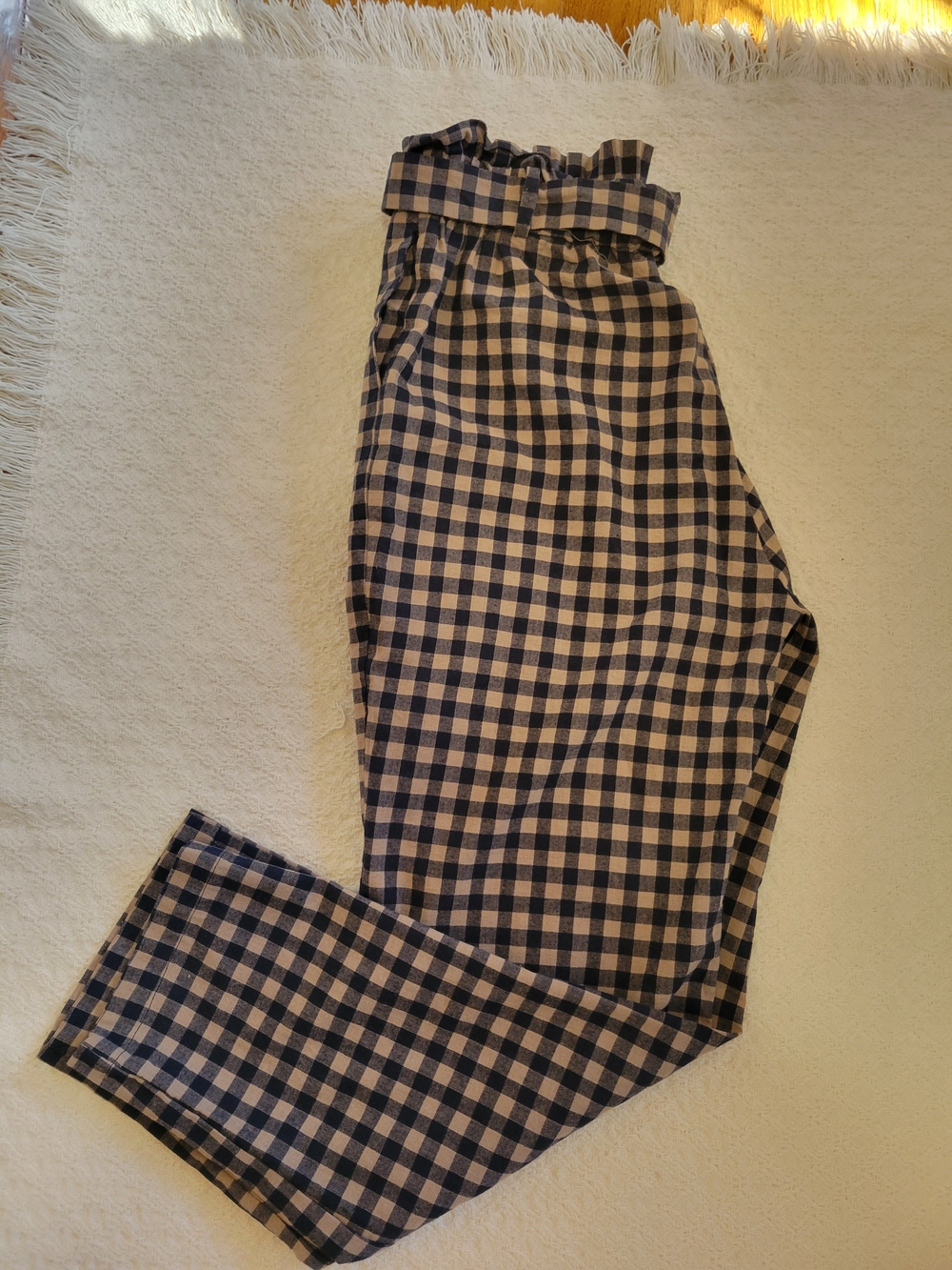 entro Navy and Tan Gingham Paperbag Waist Pants